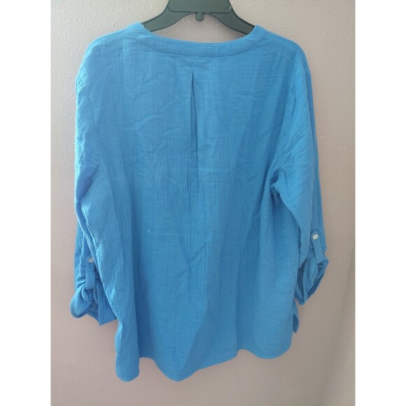 Soft Surroundings Marley Gauze Tunic Top Roll Tab Sleeve French Blue Size XL - Picture 7 of 10